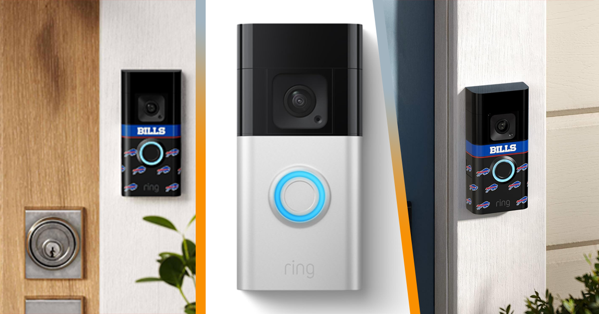Ring Battery Doorbell Plus NFL Edition with Buffalo Bills faceplate front view